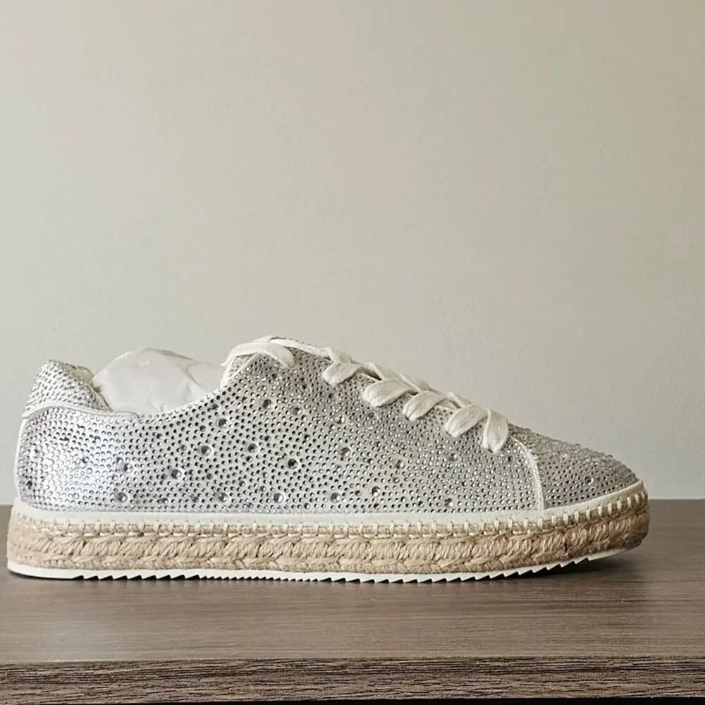NIB INC International Concepts Lola Silver Rhinestone Espadrille Sneakers 9